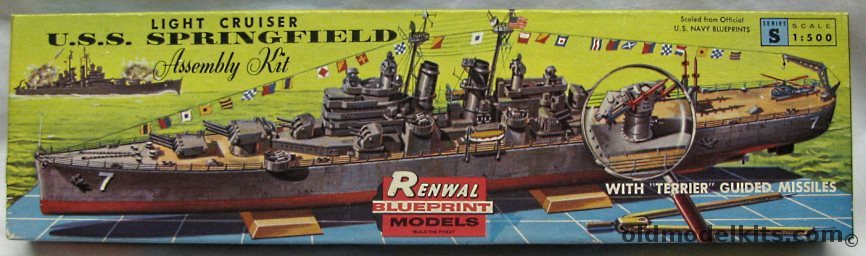 Renwal 1/500 USS Springfield CLG-7/CG-7 Guided Missile Cruiser - Converted Cleveland Class Light Cruiser, 602-129 plastic model kit
